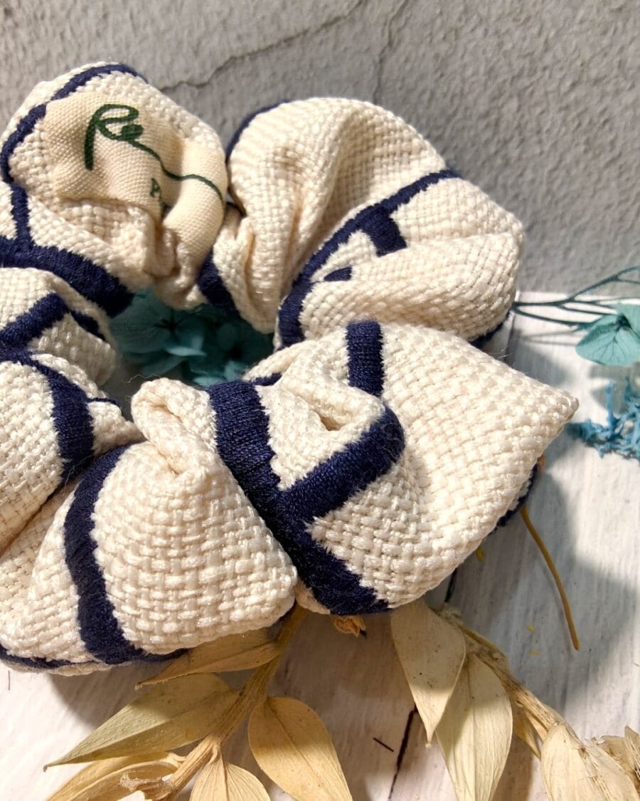 IMG20260804004721-Photoroom Navy Blue Embroidered Cream Scrunchie by RE-:Petite