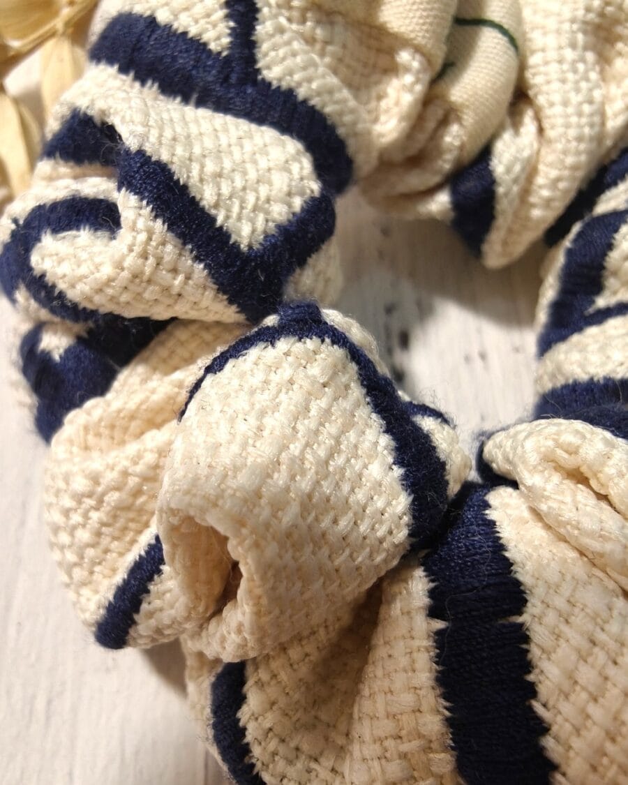IMG20260804004800-Photoroom Navy Blue Embroidered Cream Scrunchie by RE-:Petite