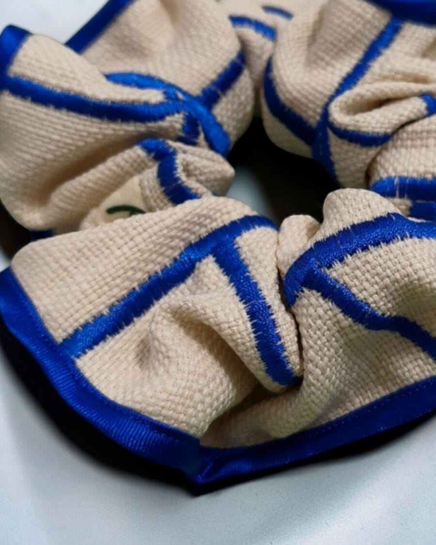 Royal Blue Embroidery Trimmed Scrunchie by RE-:Petite