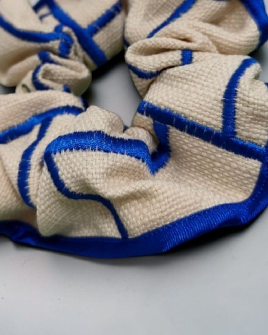 Royal Blue Embroidery Trimmed Scrunchie by RE-:Petite