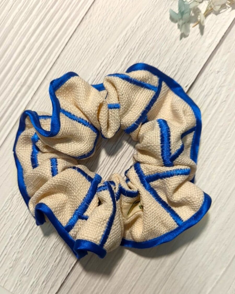 transparent-Photoroom Royal Blue Embroidery Trimmed Scrunchie